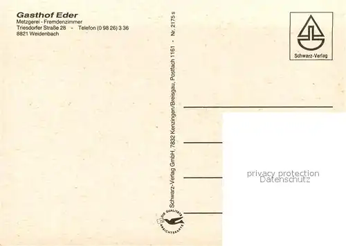 AK / Ansichtskarte Weidenbach_Mittelfranken Gasthof Eder Gaststube Weidenbach Mittelfranken
