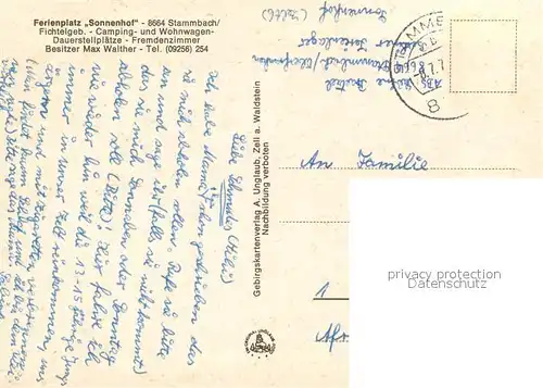 AK / Ansichtskarte Stammbach Ferienplatz Sonnenhof im Fichtelgebirge Campingplatz Panorama Stammbach