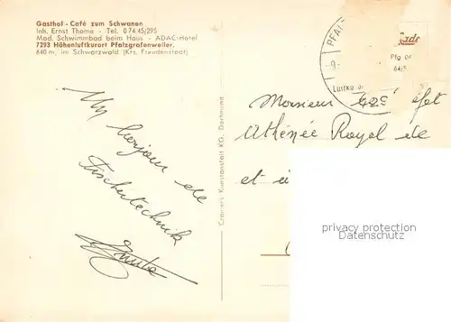 AK / Ansichtskarte Pfalzgrafenweiler Gasthaus Cafe Schwanen Restaurant Pfalzgrafenweiler