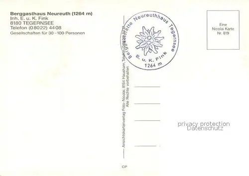 AK / Ansichtskarte Tegernsee Berggasthaus Neureuth Restaurant Terrasse Almvieh Kuehe Fernsicht Alpen Tegernsee