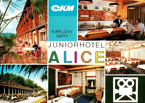 AK / Ansichtskarte Karlovy_Vary_Karlsbad Juniorhotel Alice Restaurant Terrasse Theke 