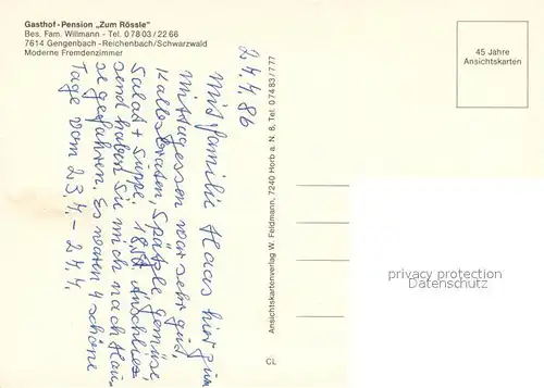 AK / Ansichtskarte Reichenbach_Gengenbach Gasthaus Pension Zum Roessle Gaststube Landschaftspanorama Schwarzwald Reichenbach Gengenbach
