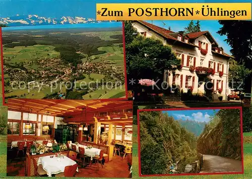 AK / Ansichtskarte uehlingen Birkendorf Gasthof Pension Zum Posthorn Restaurant Schwarzwald Alpenkette Fliegeraufnahme uehlingen Birkendorf