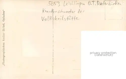 AK / Ansichtskarte Roderbirken Krankenschwester der Volksheilstaette Roderbirken