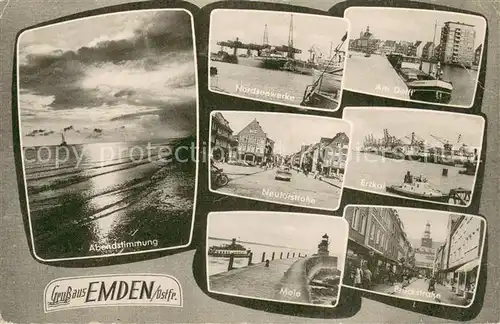 AK / Ansichtskarte Emden__Ostfriesland Nordseewerke Erzkal Mole Brueckstrasse Abendstimmung 