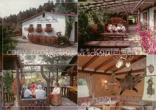 AK / Ansichtskarte Schoena_Elbe Gaststaette Waldschaenke Gastraum Terrasse Schoena Elbe