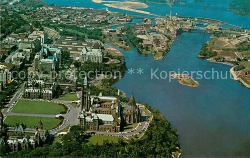 AK / Ansichtskarte Ottawa_Ontario Aerial view of Canadas Capital City Parliament Buildings Chaudiere Bridge to Hull Ottawa Ontario