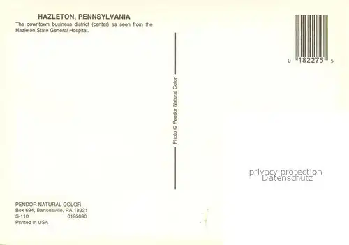 AK / Ansichtskarte Hazleton_Pennsylvania The downtown business district as seen from the Hazleton State General Hospital Hazleton_Pennsylvania