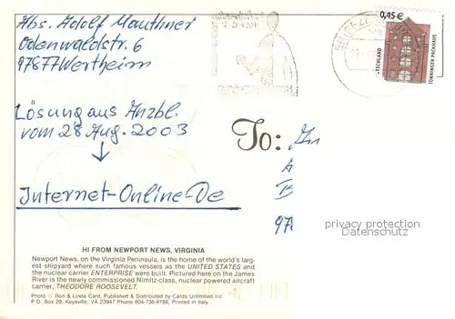 AK / Ansichtskarte Newport_Virginia Aerial view with nuclear powered aircraft carrier Theodor Roosevelt 