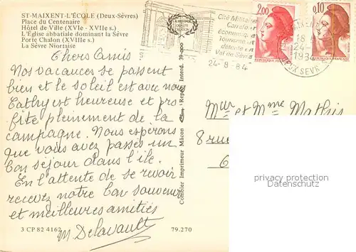 AK / Ansichtskarte Saint Maixent l_Ecole Place du Centenaire Hotel de Ville Eglise abbatiale dominant la Sevre Porte Chalon La Sevre Niortaise Saint Maixent l_Ecole