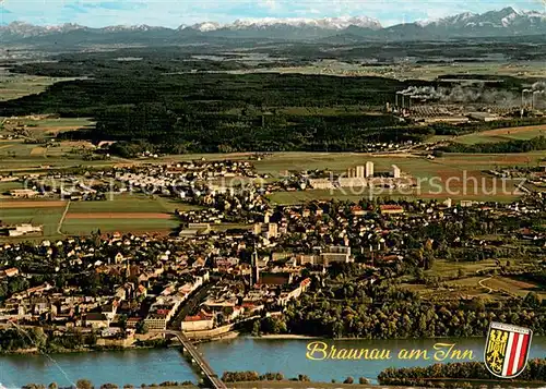 AK / Ansichtskarte Braunau_Inn Fliegeraufnahme mit Randshofen und Alpenpanorama Braunau Inn