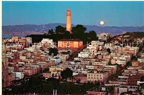 AK / Ansichtskarte San_Francisco_California Majestic Coit Tower shines brightly on a moonlit night 