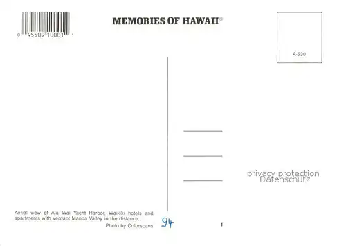 AK / Ansichtskarte Waikiki Aerial view of Ala Wai Yacht Harbor Waikiki hotels and apartments with verdant Manoa Valley in the distance 