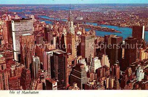 AK / Ansichtskarte New_York_City Isle of Manhattan Empire State Building Pan America Building and Chrysler Building Bridges to Queens over the East River New_York_City