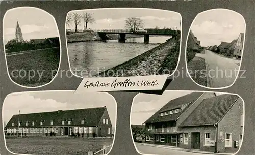 AK / Ansichtskarte Greffen Kirche Bruecke Strassenpartie Gasthaus zur Bruecke Greffen