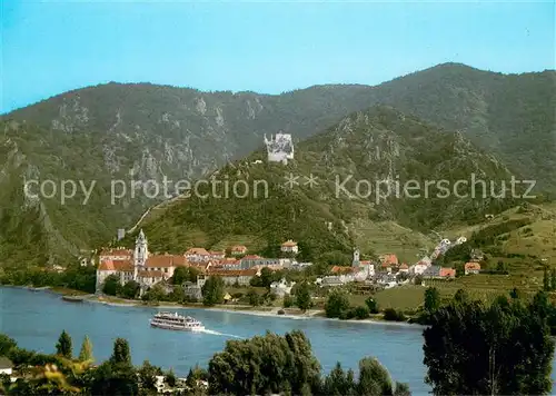 AK / Ansichtskarte Duernstein_Wachau Pfarrrkirche Maria Himmelfahrt ehem Stiftskirche Ruine Duernstein Fliegeraufnahme Duernstein_Wachau