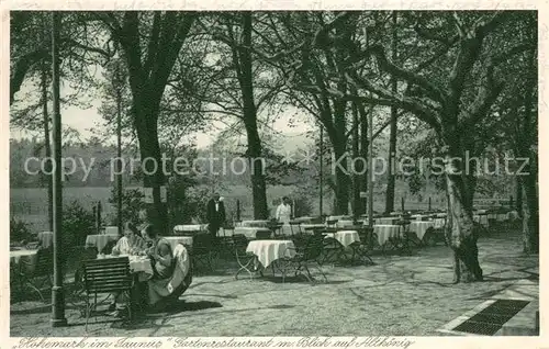 AK / Ansichtskarte Oberursel_Taunus Gartenrestaurant mit Blick auf Altkoenig Oberursel Taunus