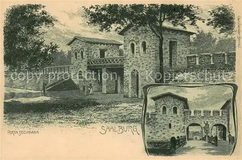 AK / Ansichtskarte Saalburg_Taunus Jugendstil Typografie Porta Decumana Saalburg Taunus
