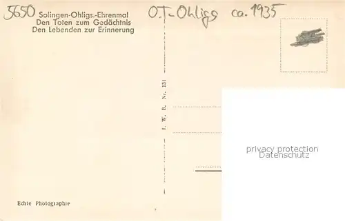 AK / Ansichtskarte Ohligs Ehrenmal Ohligs