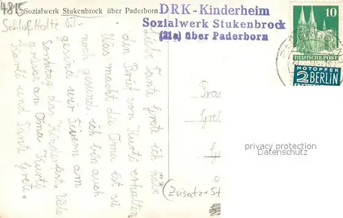 AK / Ansichtskarte Stukenbrock Hauptverwaltung Ev Kirche Wegweiser zum DRK Kinderheim Schlafraum Spiel im Freien Stukenbrock