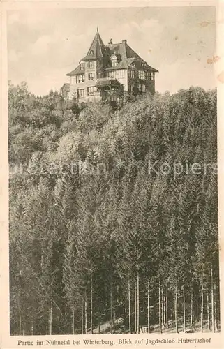 AK / Ansichtskarte Winterberg_Hochsauerland Partie im Nuhnetal mit Jagdschloss Hubertushof Winterberg_Hochsauerland