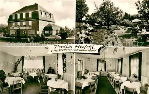 AK / Ansichtskarte Winterberg_Hochsauerland Pension Hoefeld Gartenterrasse Gastraeume Winterberg_Hochsauerland