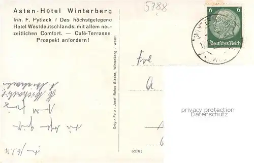 AK / Ansichtskarte Winterberg_Hochsauerland Asten Hotel Winterberg_Hochsauerland