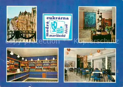 AK / Ansichtskarte Marianske_Lazne Modra cukrarna a prodejna cukrovinek Potravin Suesswaren Ladengeschaeft Cafe Marianske_Lazne