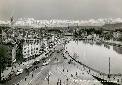 AK / Ansichtskarte Zuerich_ZH Panorama Limmatquai und die Alpen Zuerich_ZH