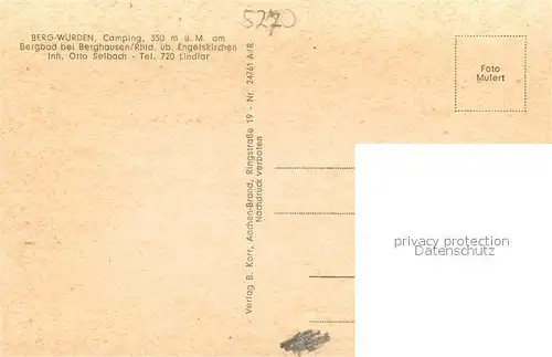 AK / Ansichtskarte Engelskirchen Berg Wuerden Campingplatz Berghausen mit Bergbad Engelskirchen