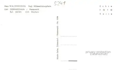 AK / Ansichtskarte Gebhardshain Haus Waldfrieden Evgl. Muettererholungsheim Gebhardshain