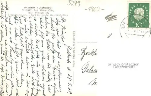 AK / Ansichtskarte Selbach_Sieg Gasthof Rosenbauer Selbach Sieg