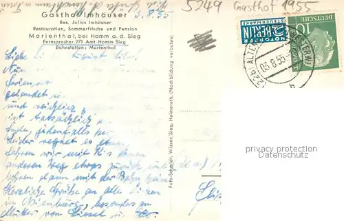 AK / Ansichtskarte Marienthal_Westerwald Gasthof Imhaeuser Marienthal_Westerwald