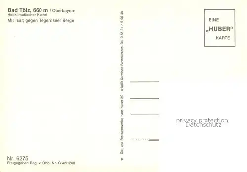 AK / Ansichtskarte Bad_Toelz Heilklimatischer Kurort im Isartal gegen Tegernseer Berge Huber Karte Nr 6275 Bad_Toelz