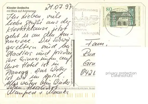 AK / Ansichtskarte Andechs Kloster mit Blick auf den Ammersee Andechs
