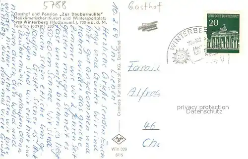 AK / Ansichtskarte Winterberg_Hochsauerland Gasthof Pension Zur Daubermuehle Winterberg_Hochsauerland