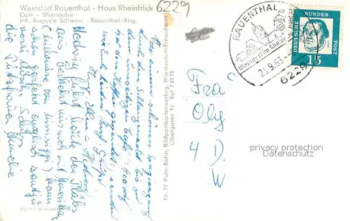 AK / Ansichtskarte Rauenthal Haus Rheinblick Cafe Weinstube Terrasse Rauenthal