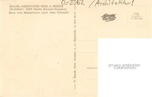 AK / Ansichtskarte Wiek_Ruegen Saechs Kinderheim Blick vom Wasserturm zum Bollwerk Wiek_Ruegen