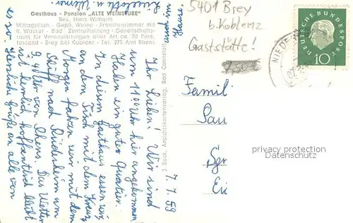 AK / Ansichtskarte Brey Panorama Gasthaus Alte Weinstube Bueffet Innenansicht Brey