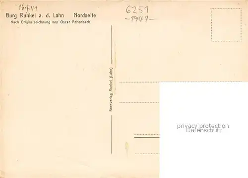 AK / Ansichtskarte Runkel_Lahn Burg Runkel Zeichnung Runkel_Lahn