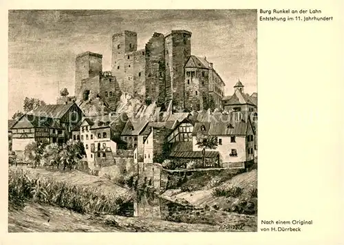 AK / Ansichtskarte Runkel_Lahn Burg Runkel Zeichnung Runkel_Lahn