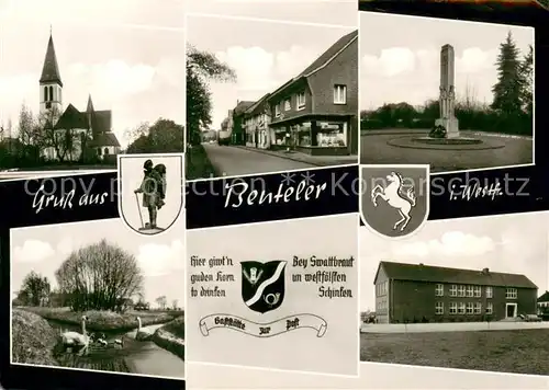 AK / Ansichtskarte Benteler Kirche Schwanenteich Ortspartie Denkmal Gaststaette Schnitker Benteler
