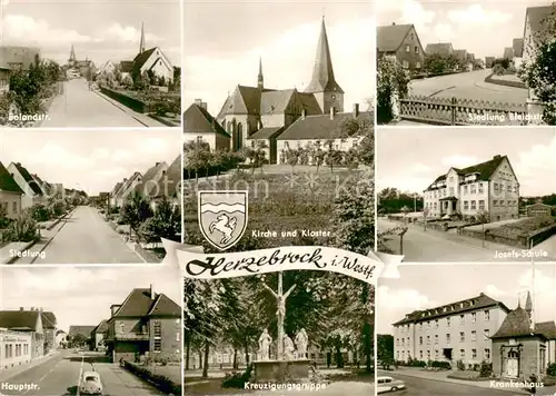 AK / Ansichtskarte Herzebrock Bolandstr Siedlung Hauptstr Kirche Kloster Kreuzigungsgruppe Bleichestr Josefs Schule Krankenhaus Herzebrock