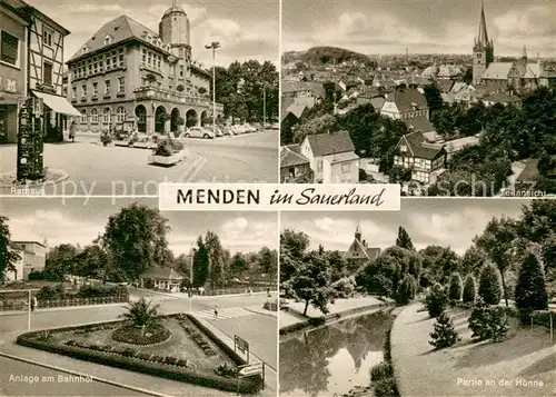 AK / Ansichtskarte Menden_Sauerland Rathaus Teilansicht Anlage am Bahnhof Partie an der Hoenne Menden_Sauerland