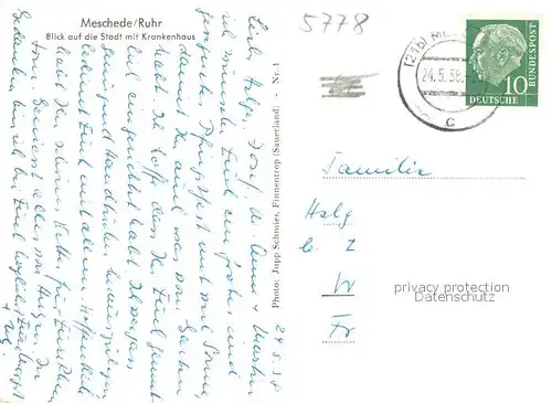AK / Ansichtskarte Meschede Blick auf die Stadt mit Krankenhaus Meschede