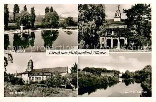 AK / Ansichtskarte Philippsthal Schwimmbad Schlosskirche Werra m. Centrale Schloss Philippsthal