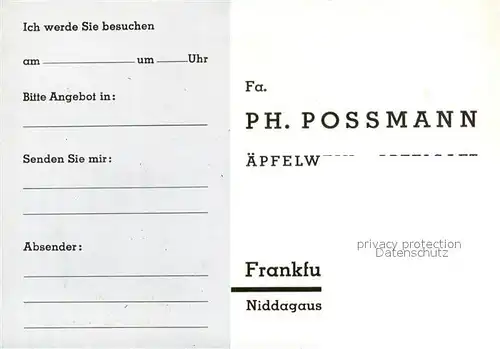 AK / Ansichtskarte Roedelheim_Frankfurt Ph. Possmann aepfelwein Apfelsaft Bestellungsschein 