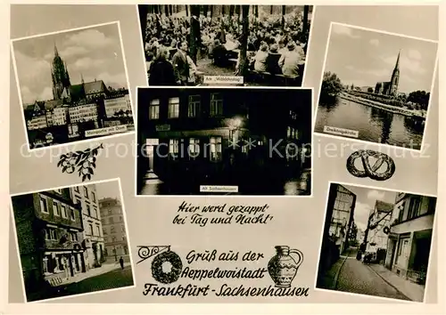 AK / Ansichtskarte Sachsenhausen_Frankfurt Dreikoenigskirche Mainpartie mit Dom Teilansichten Sachsenhausen Frankfurt