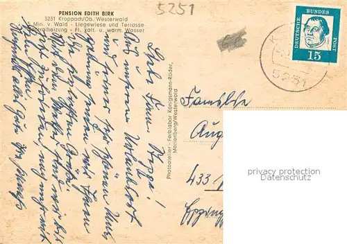 AK / Ansichtskarte Kroppach Pension Edith Birk Kroppach