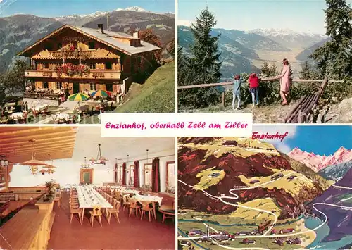 AK / Ansichtskarte Zell_Ziller_Tirol Alpengasthof Enzianhof Gastraum Wandergebiet Ansicht aus der Vogelperspektive Zell_Ziller_Tirol